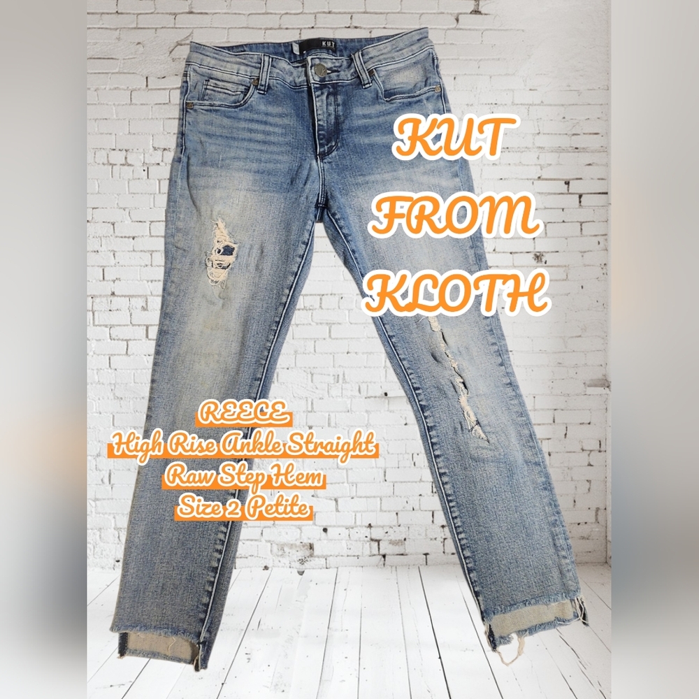 Kut From Kloth Reece High-Rise Ankle Straight Jeans | Raw Step Hem Distressed